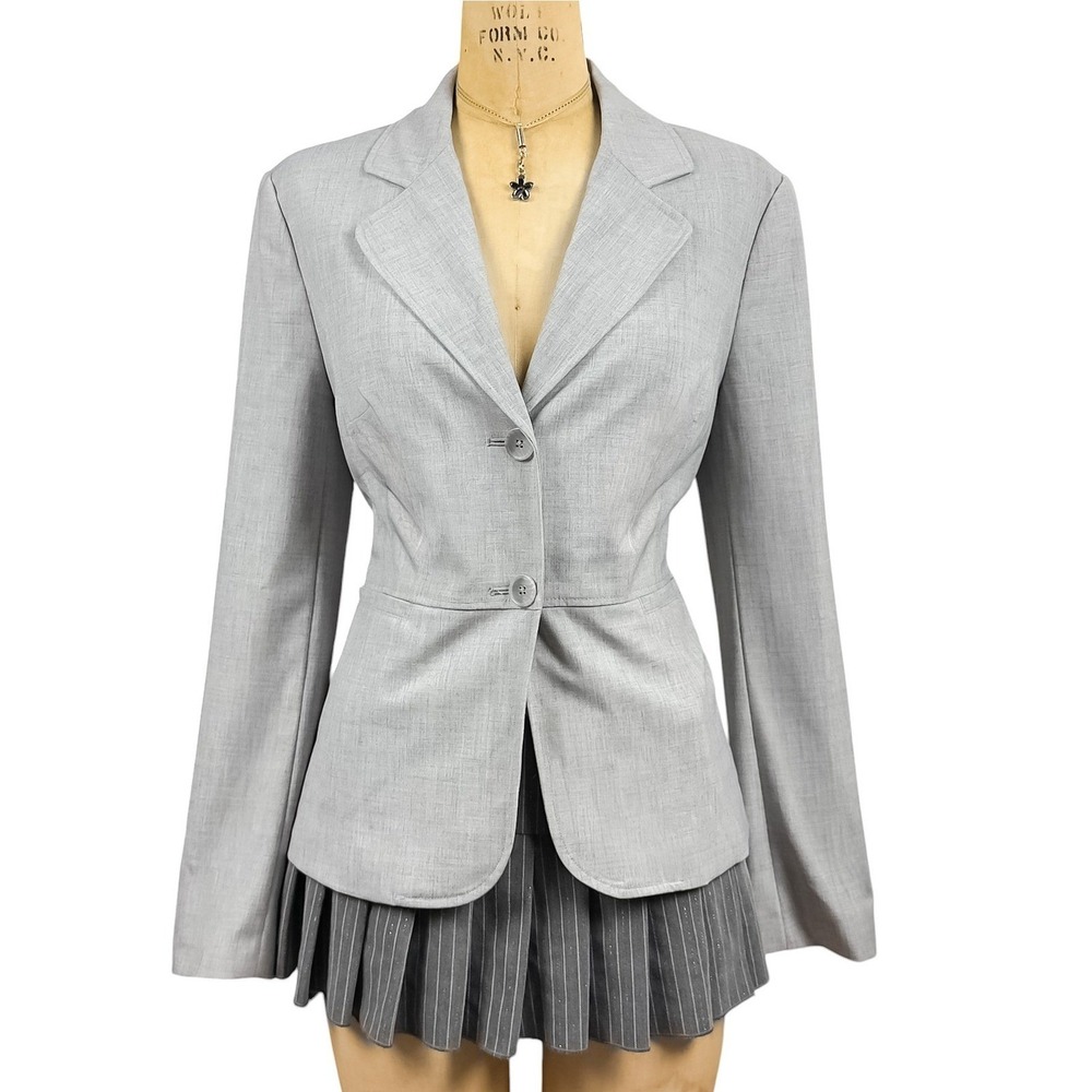 Charter Club Y2K Light Gray Blazer Two Button Cinched Waist Office Siren Size 8